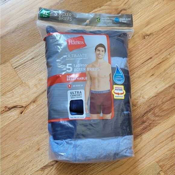 New! Hanes 5pk Ultimate Tagless Boxer Briefs XL - Picture 1 of 4